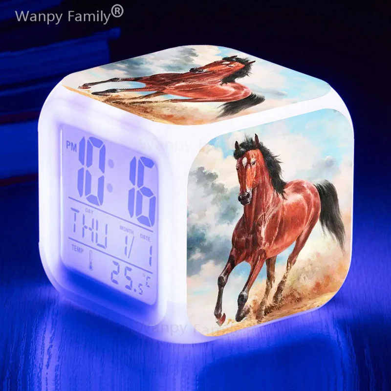 Galloping Horse Led Alarm Clock 7 Color Changing Glowing Digital Clock