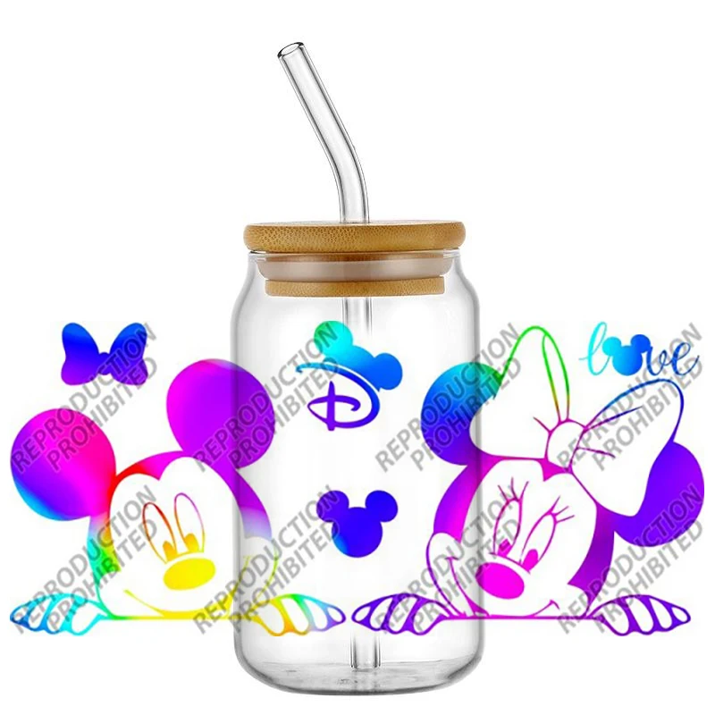 Tasse Verre Mickey Minnie Disney | Paille Réutilisable Bambou