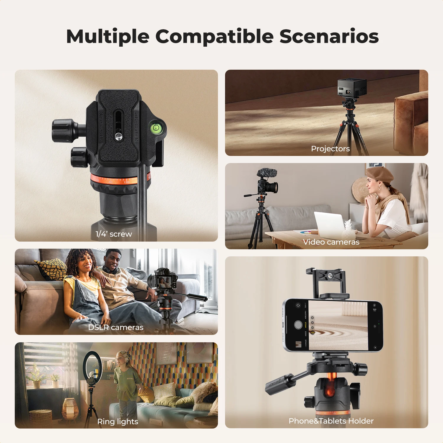K&F CONCEPT 알루미늄 카메라 삼각대 71인치 휴대용 여행 비디오 삼각대 (휴대폰용) 17.6lbs 용량 아카 스위스 볼 헤드 (DSLR용)
