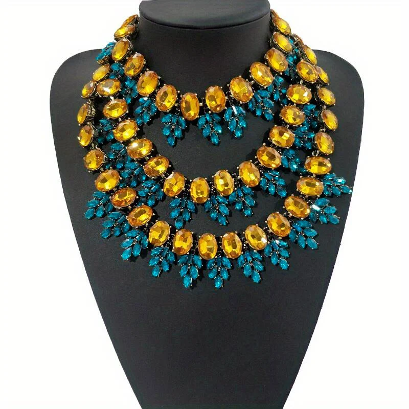 قلادة من أحجار الراين الهندسية متعددة الطبقات للنس...