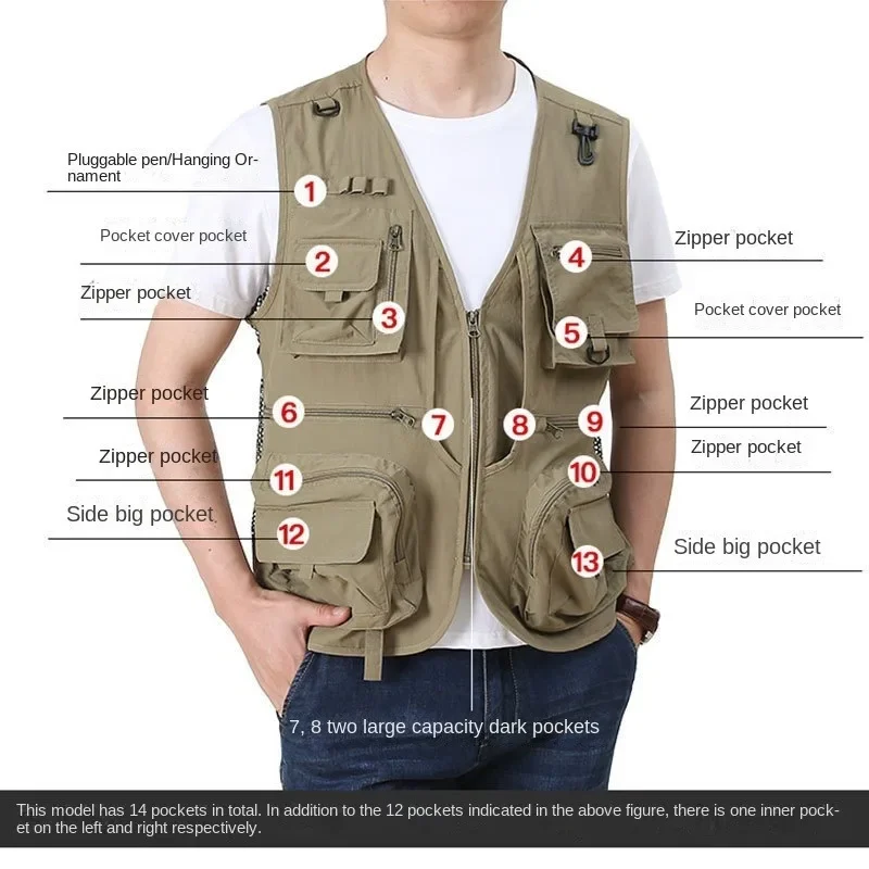 

Hunting Vest Work Multi Pocket Denim Men's Waterproof Sleeveless Jacket Clothing Free Shipping Camping Multipocket Man Working