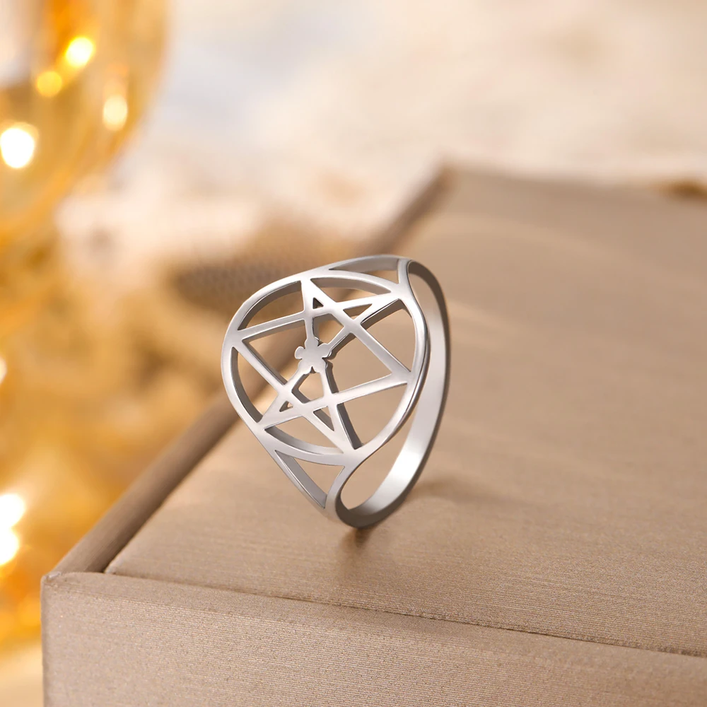 Dawapara Unicursal Hexagramm Symbol Edelstahlring für Männer Frauen Thelema Heilige Geometrie Spiritueller Schmuck – Detail 10