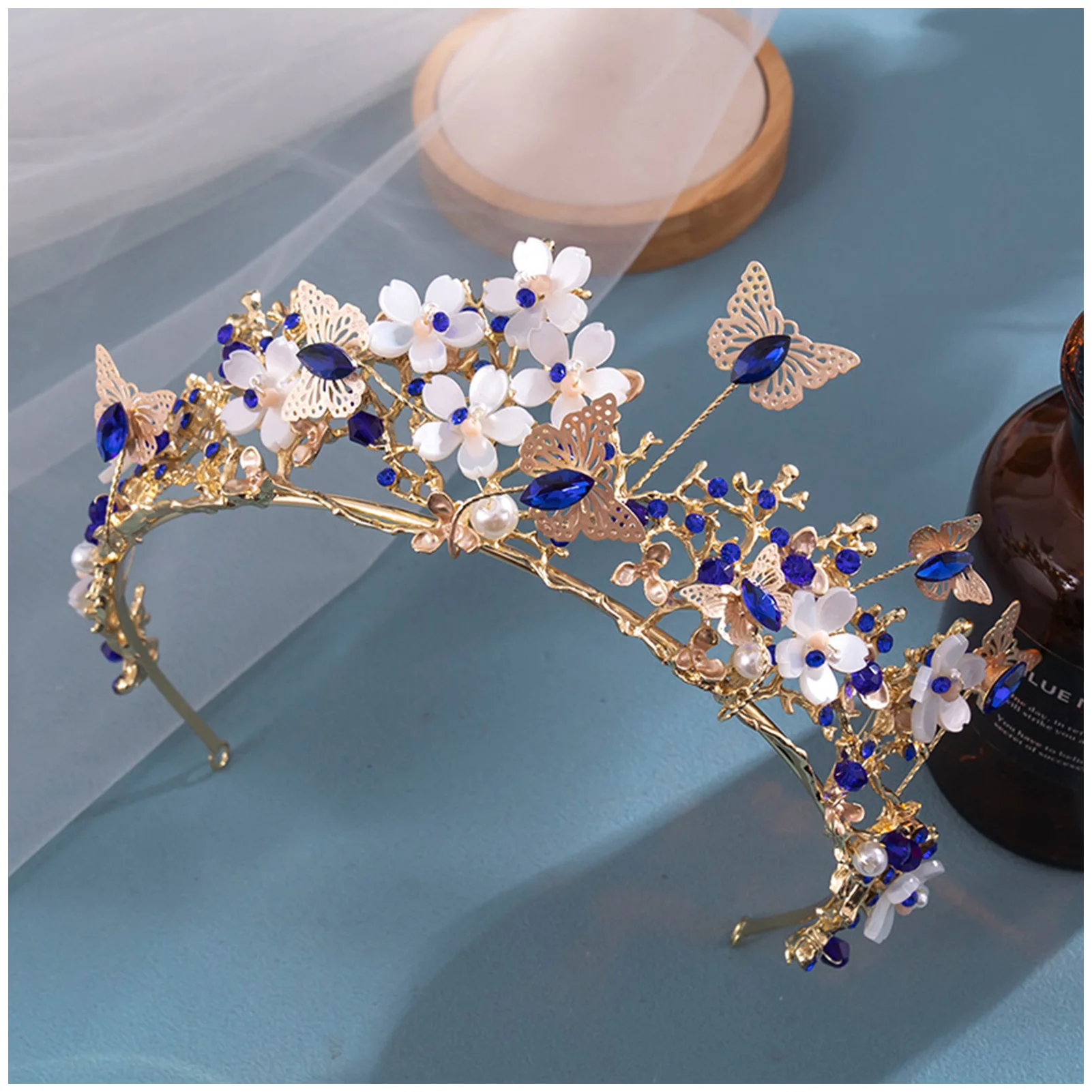 Butterfly Headbands Purple Crystal Luxury Crown Bridal Tiara Princess Women Bride Headdress Wedding Hair Jewelry Accessories