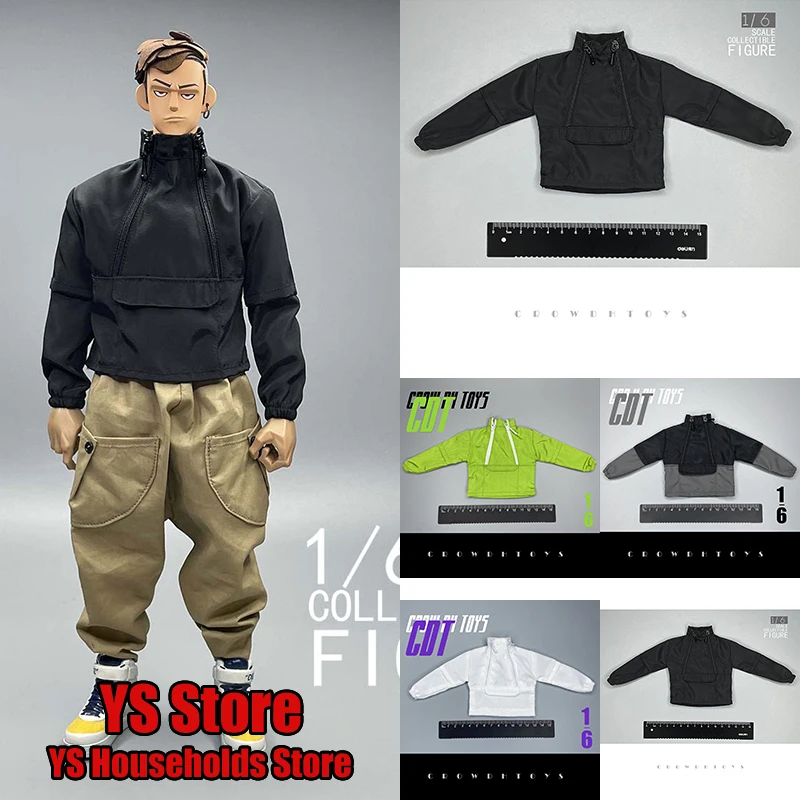 

Original 1/6 Man Soldier Coat High Collar Long Sleeve Double Zipper Trendy Design Splicing Jacket Top For 12" Male Figure Body