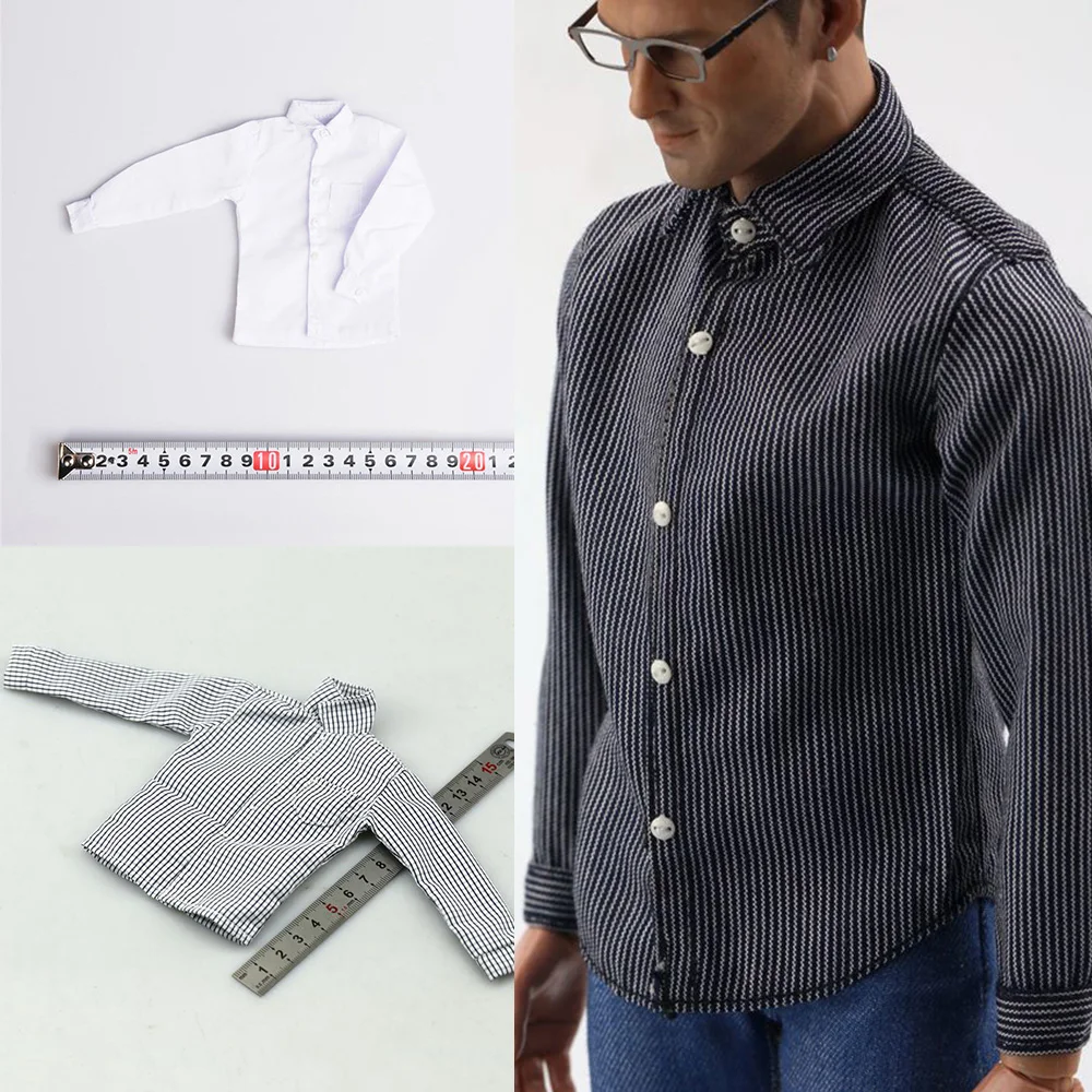 

3 Colors Handsome 1/6 Scale Fashion Classic Long Sleeve Retro Lattice Striped Shirt Top Clothes for 12'' Male Action Figure
