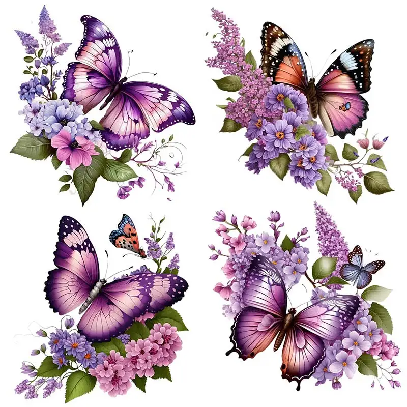 Purple Butterflies and Flowers Wall Sticker Removable Home Decoration Decals for Bedroom Kitchen Living Decals S317 kitchen wall sticker self adhesive stickers wall stickers