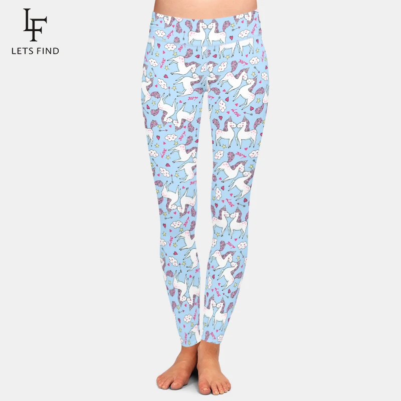 LETSFIND 2021 Fashion Sweet Unicorn Digital Print Workout Elastic Leggings New High Waist Women Fitness Leggings qrwr fashion 2021 kawaii summer women skirts high waist cute sweet girl