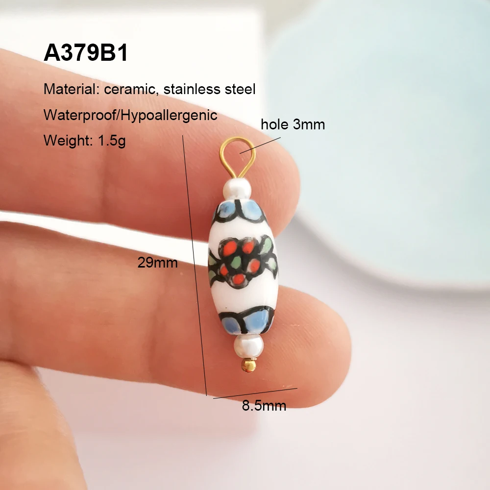 2 Stück/Set Keramik-Anhänger Edelstahl Fisch Seestern Schmetterling Schuhe Kirsche Blume Halskette Goldfarben PVD Großhandel – Detail 2