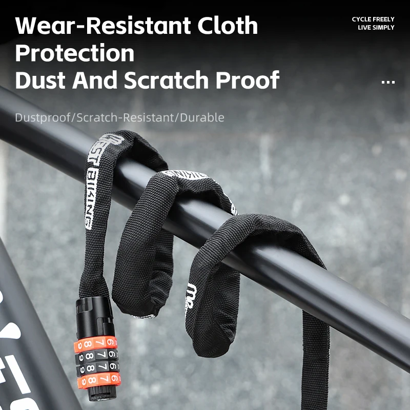 WEST BIKING Bicycle Lock 4-Digit Password Anti-theft Bike Chain Lock Thickned Motorcycle Scooter E-bike Lock Bike Accessories
