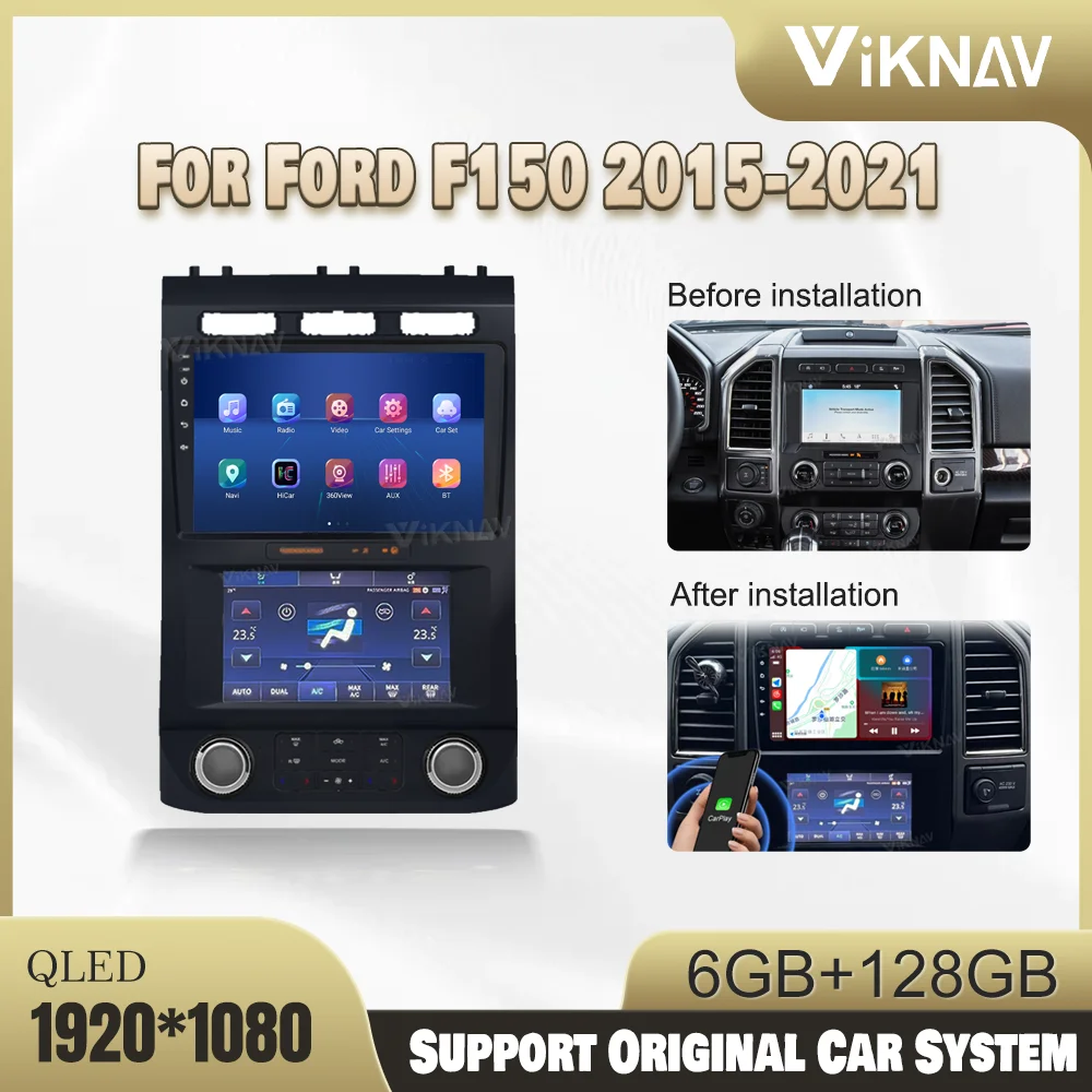 

128G Android Carplay Radio For Ford F150 F250 2015-2021 Steering Wheel Control Rear View 1080P HD Navigation GPS DVD Multimedia