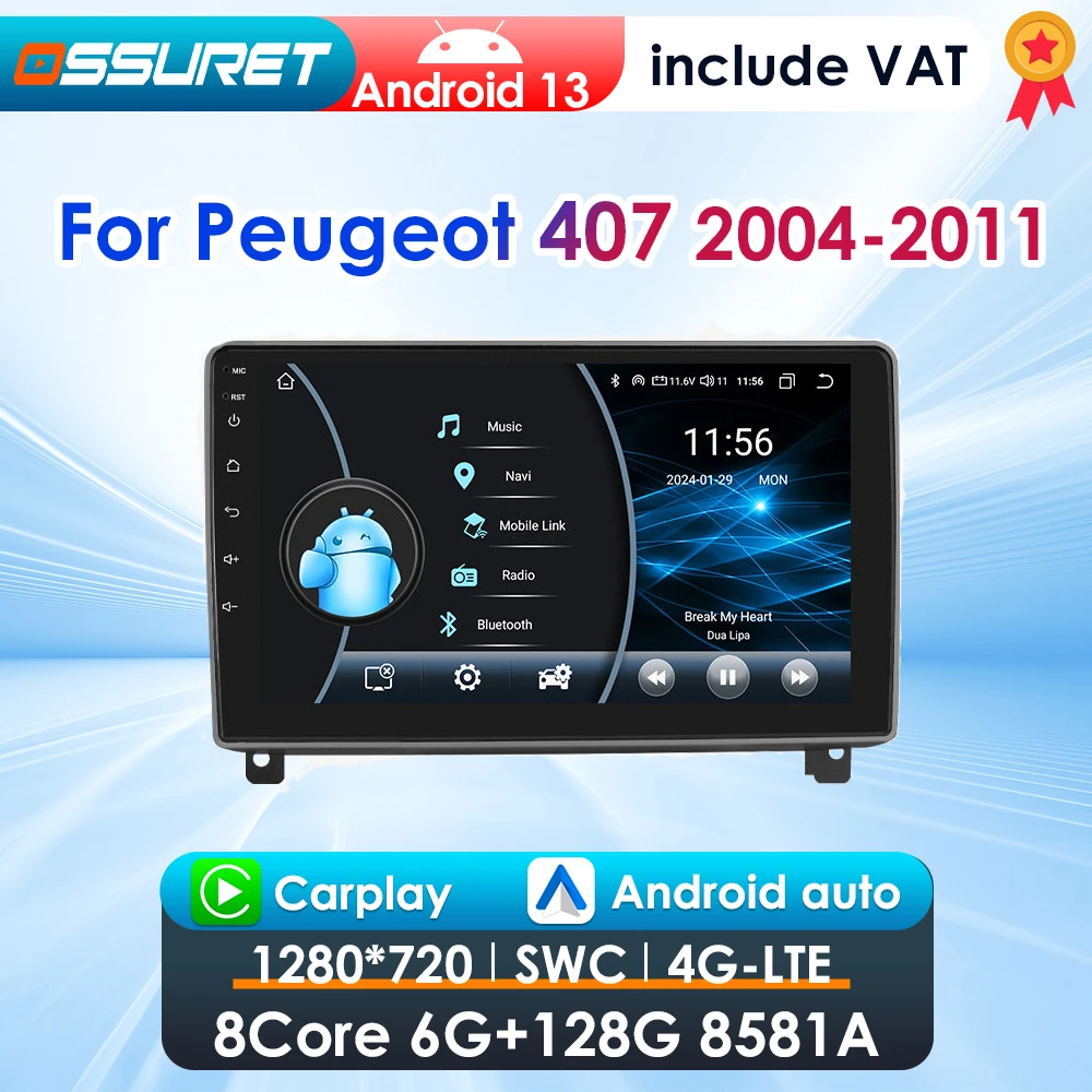 Radio de coche Android 2din CarPlay para Peugeot 407 cc SW 407CC 2004-2011 estéreo de coche MultimediaGPS autoradio inteligente Headuint 1