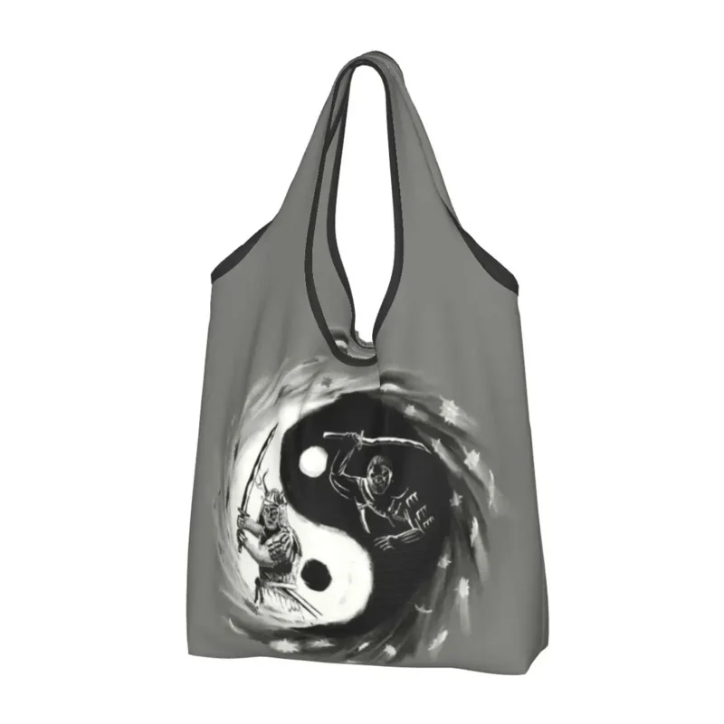 

Fashion Good And Ghost Shopping Tote Bag Portable Yin Yang Japan Samurai Groceries Shoulder Shopper Bag