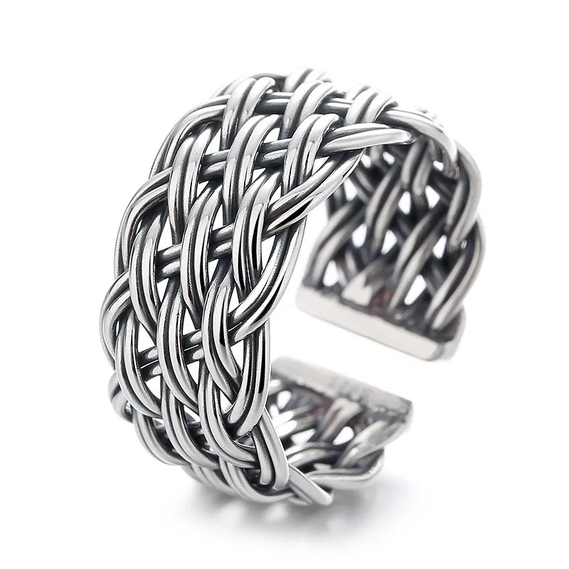 

631JS 632JS ZFSILVER Silver S925 Fashion Luxury Trendy Adjustable Retro Hand Woven Fried Dough Twist Rings Women Wedding Jewelry