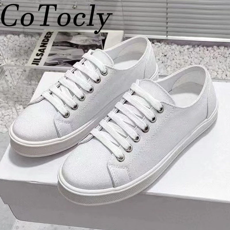 

New Canvas Flat Shoes Woman Thick Sole Round Toe Solid Lace Up Flat Shoes Female Autumn Casual Outdoors Vacation Sneakers Women