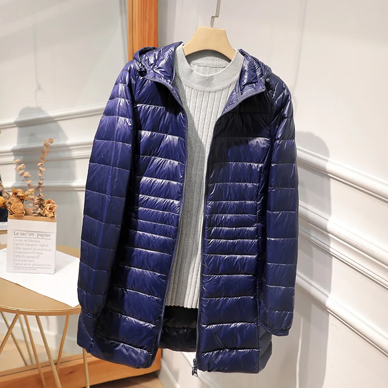 Female Long Warm Down Coat with Portable Storage Bag Women Light Down Jacket Ladies Overcoats Hip-Length High Street 2