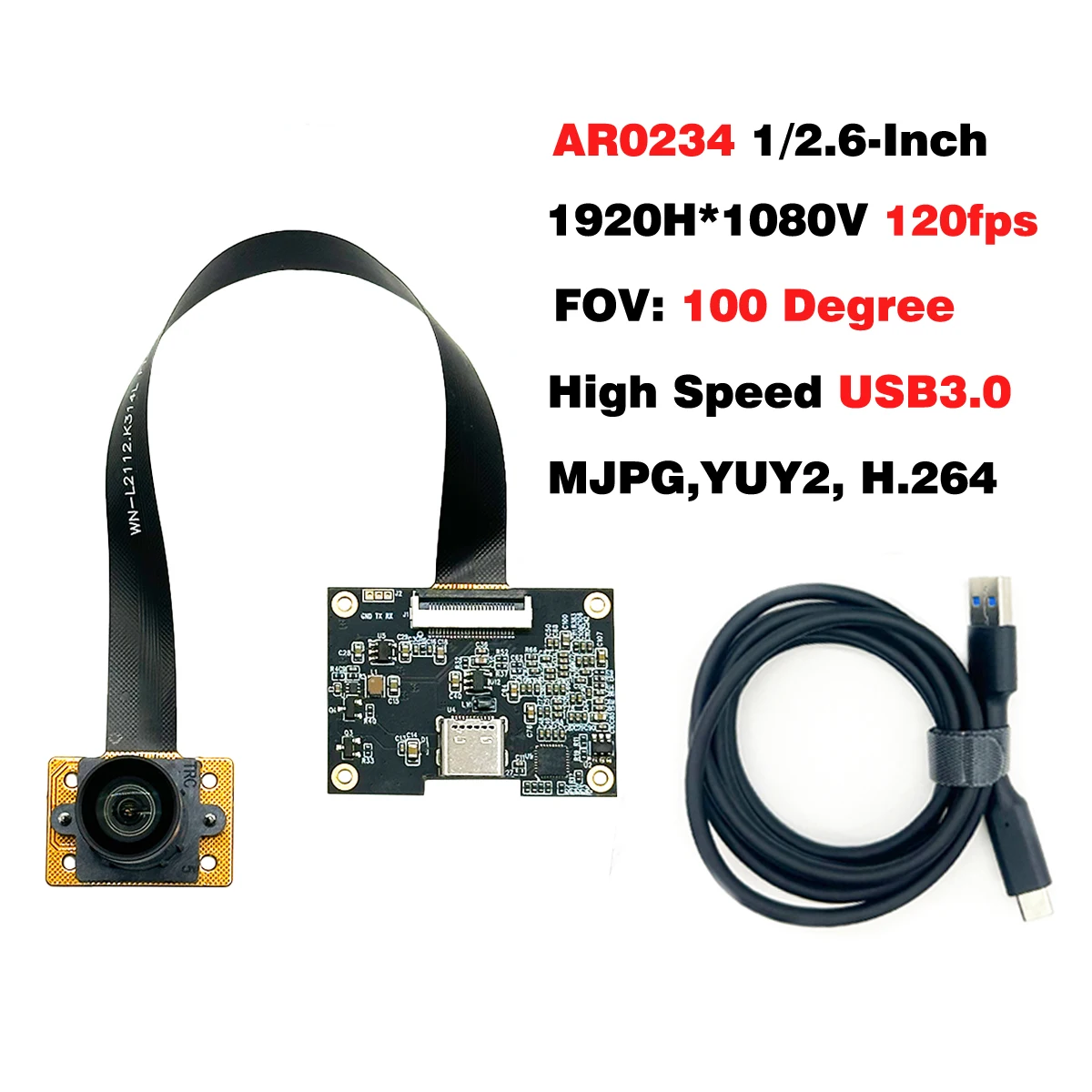 2MP HD 1080P 1920x1080 AR0234 USB3.0 카메라 모듈 120FPS 글로벌 셔터 MJPG, YUY2, H.264 FF 100 °   문서용 Type-C