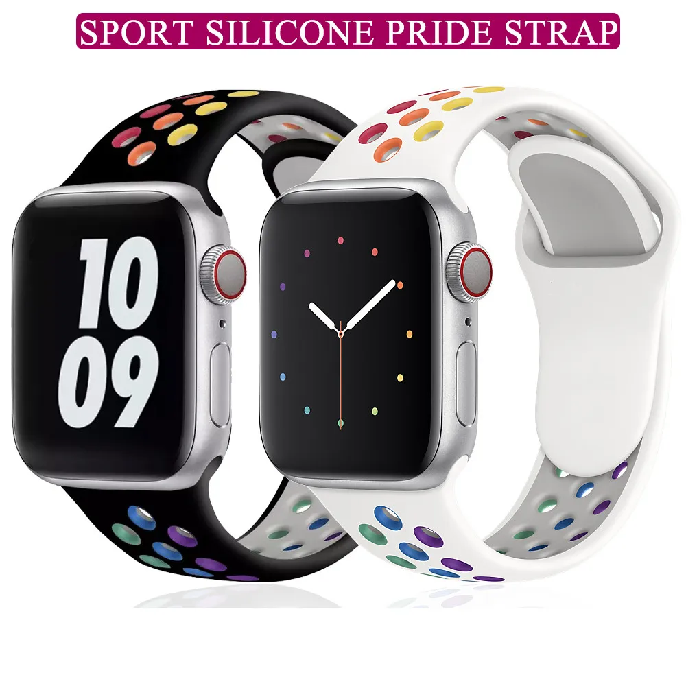 Ремешок силиконовый для Apple watch Band 44 мм 40 42 38 Pride Edition Воздухопроницаемый браслет