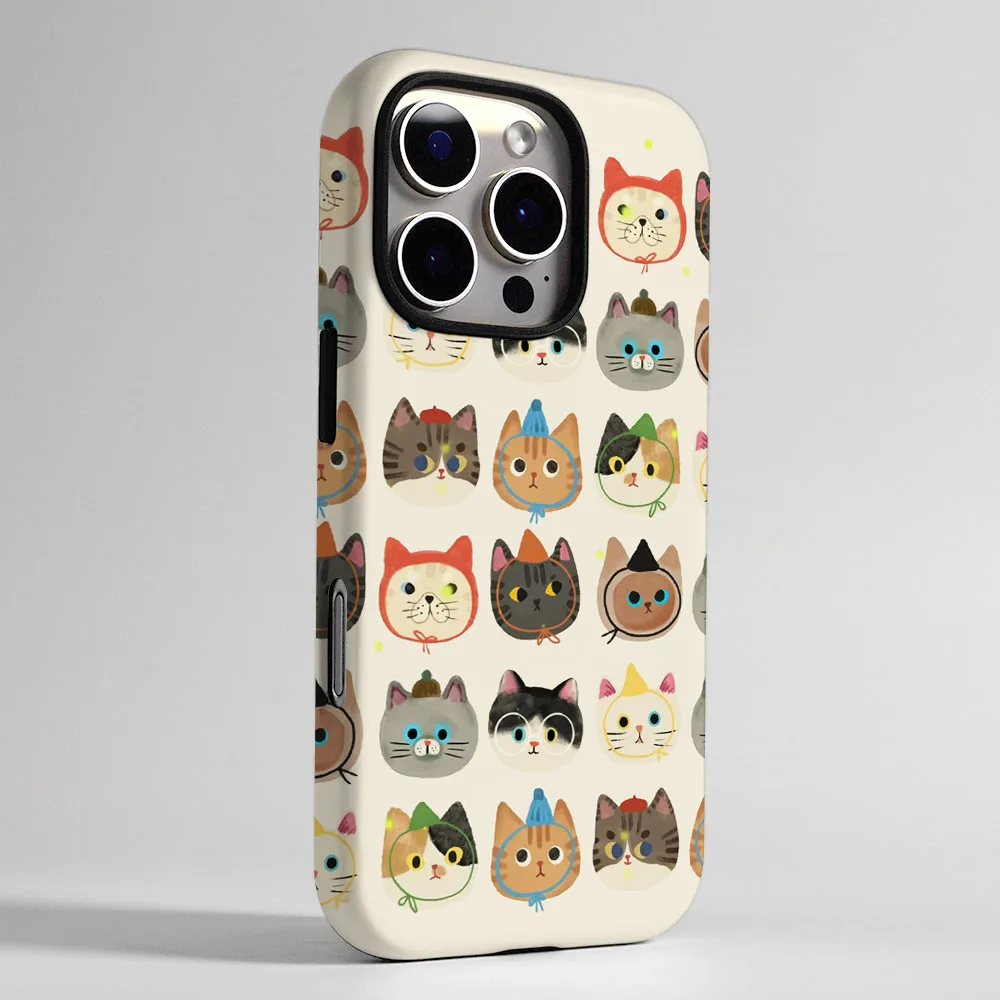 Magnetic Cartoon Cat Phone Case with 2-in-1 Film Shell Cover