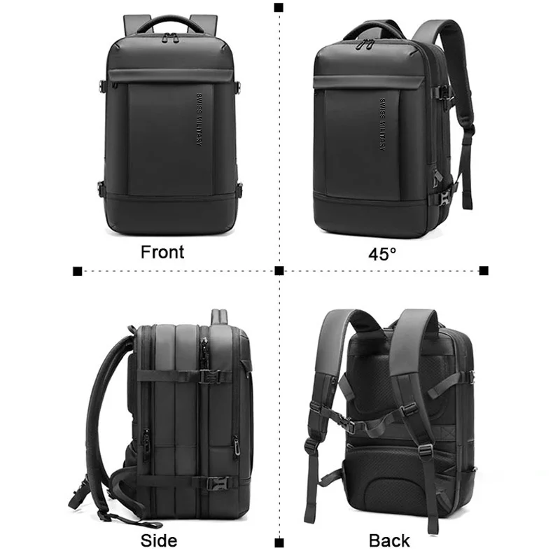 SWISS New Mens Business Backpack Large Capacity Expandable USB School Bag Waterproof Computer Backpack for Travel Urban Mochila