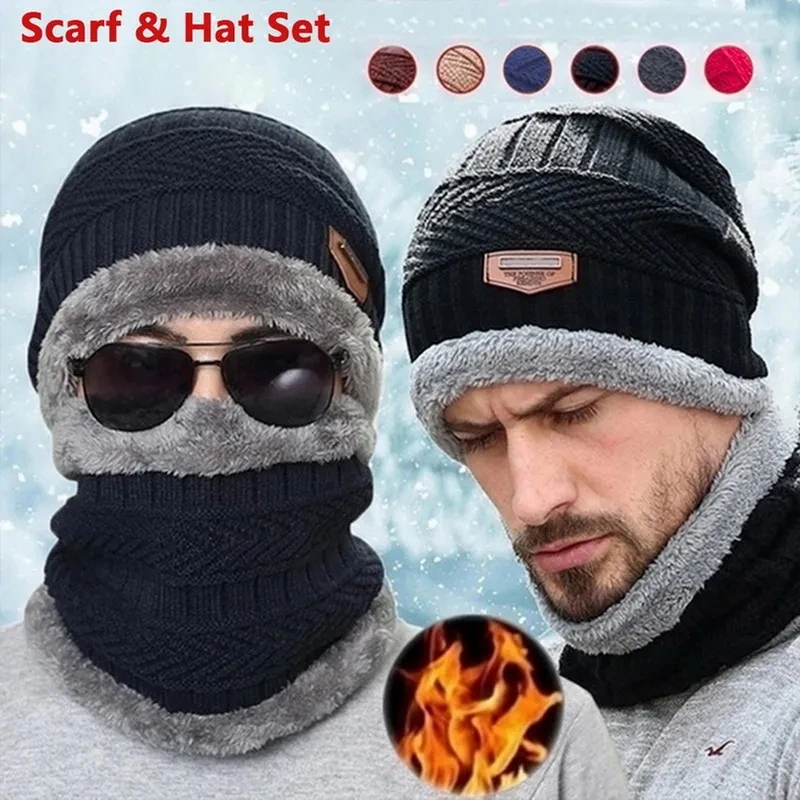 

Winter Hats Knitting Cap Men Women Velvet Hat Coral Fleece Scarf Outdoor Riding Hat Warm Thickening Plus Velvet Neck Protect Cap
