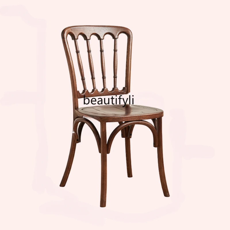 

French Retro Solid Wood Backrest Dining Chair Home Black Designer Leisure Dining Table and Chair Modern Simple Small Apartment