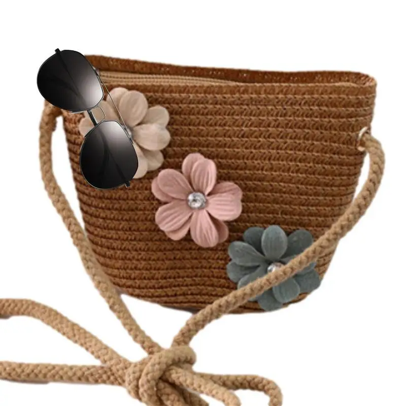 

Kids Straw Bag Little Girls Cute Flower Straw Shoulder Bag Straw Shoulder Bag Girlish Woven Bag For Girls Outdoor Activities