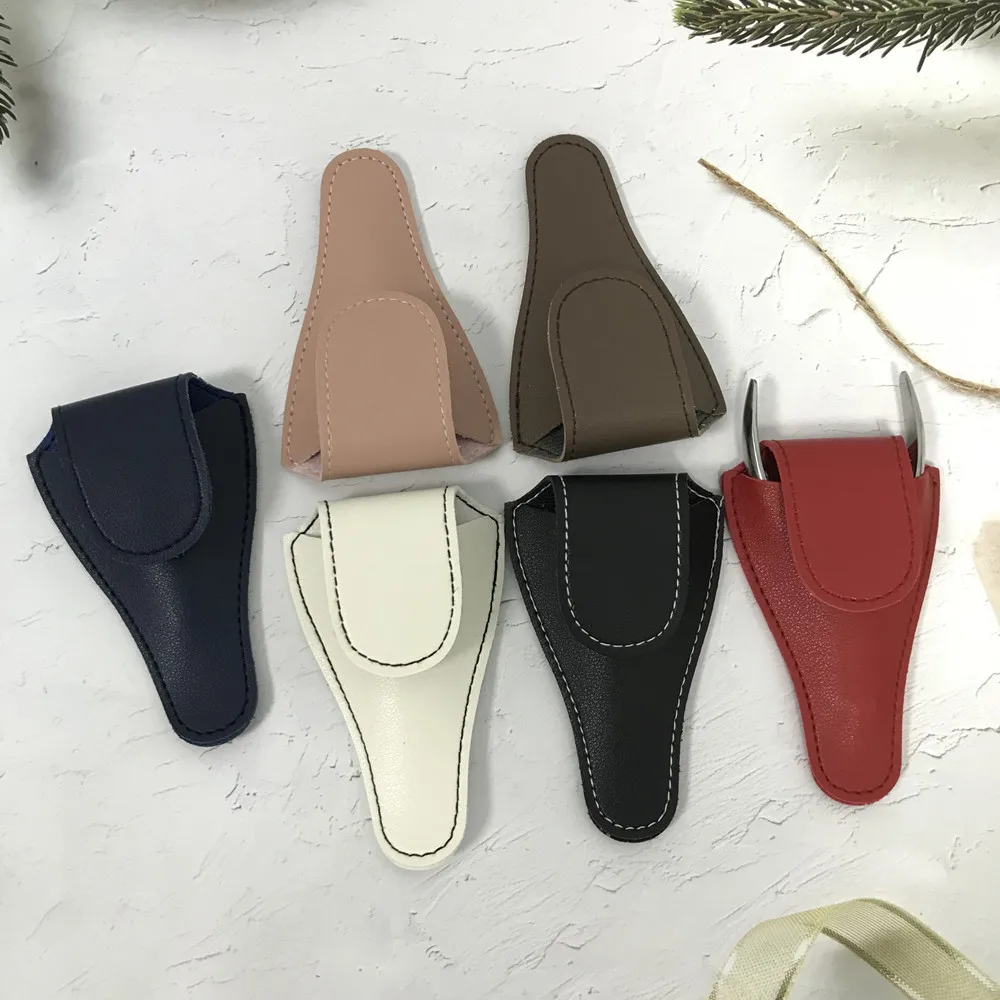 Hasp Style V Shape 10 Solid Colors Option Good Sewing Convenient Small PU Leather Scissors Protection Bag Nail Trim Cover Case storage bag