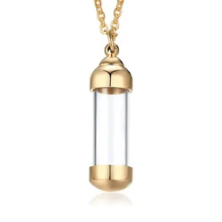 Elegant Clear Glass Heart Vial Pendant Necklace - Stainless Steel Keepsake (Gold)