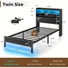 Rolanstar Twin Bed Frame with LED Headboard Underbed Storage Metal Platform Bed with Charging Station and Glass Panels 2