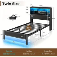 Rolanstar Twin Bed Frame with LED Headboard Underbed Storage Metal Platform Bed with Charging Station and Glass Panels 2