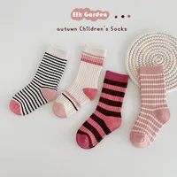 3-12T Boys Girls Socks Spring Fashion Striped Crew Socks Children's Calf Socks 4 Pairs Top Grade Quality Guarantee 2