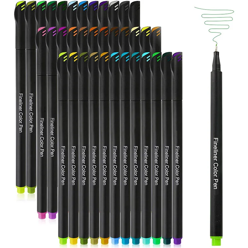 12/24/36/48 Colors Marker Pens Line Pens Colored Fine Point Markers Drawing Pens Fine liner Pen Writing Drawing Journal Planner 100 sheets metal circle mini notebook note pad vocabulary writing journal notepad schedule planner book office stationery