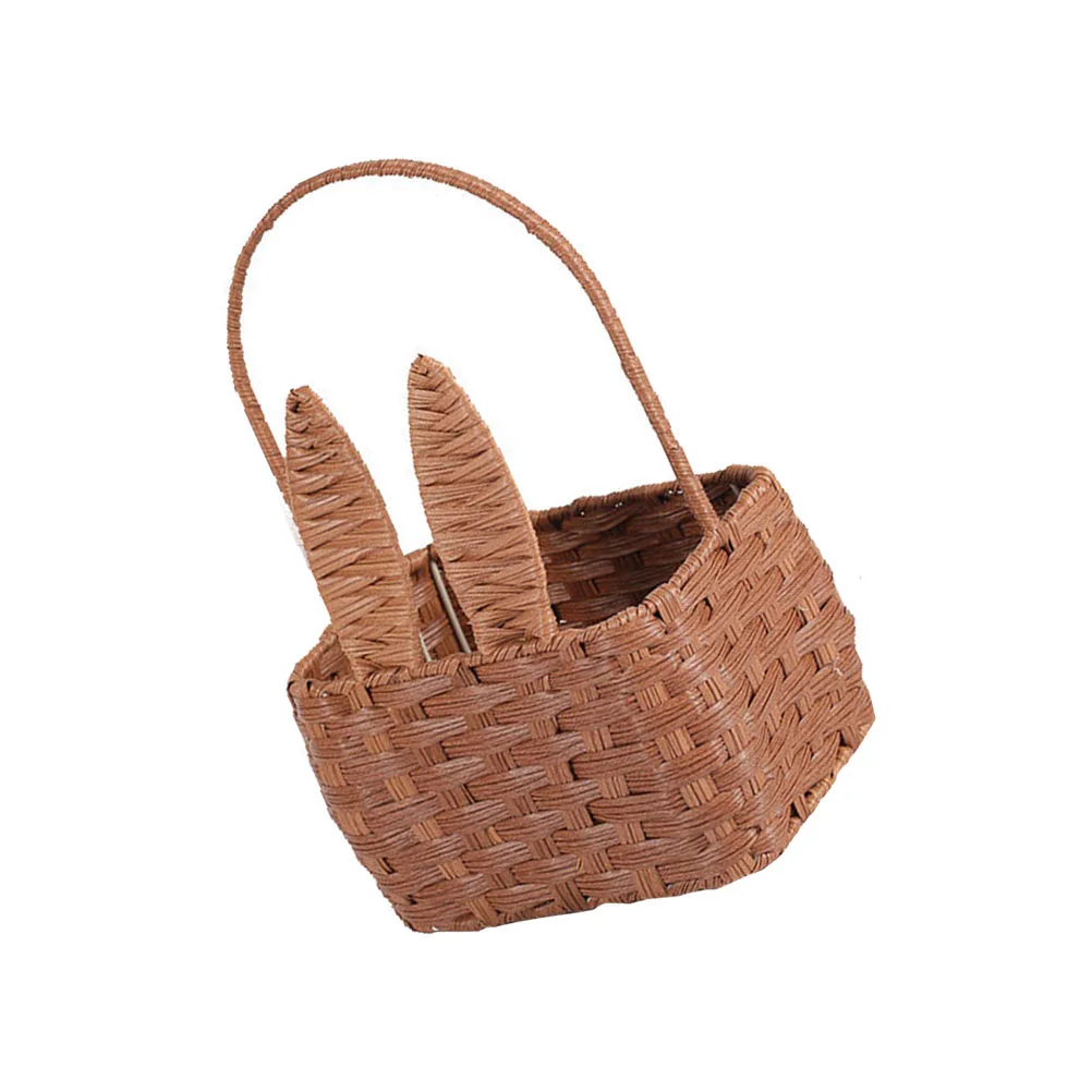 

Wicker Easter Basket Handle Bunny Woven Basket Rabbit Picnic Basket Cute Rabbit Ears Rattan Gift Wine Basket Empty Harvest