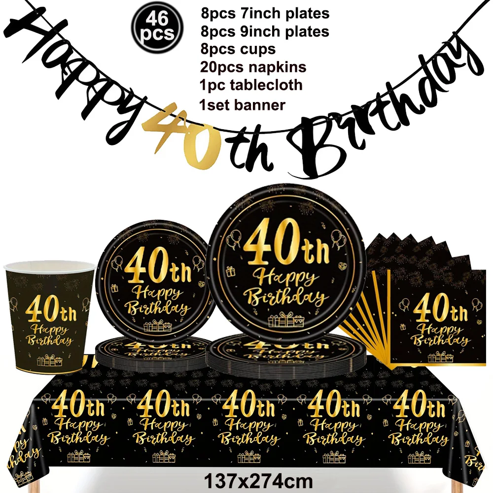 Party Decorations 40th Birthday for Men Women Back in 1983 40 Years Old Party Tableware Cup Napkin Balloon Cake Decor Black Gold Party