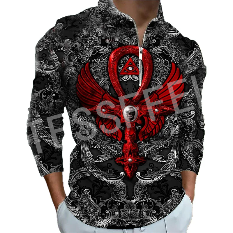 

NewFashion Skull Wolf Animal Cartoon Tattoo 3DPrint Harajuku Winter Autumn Casual Shirts Streetwear Zipper Polo Long Sleeves X10