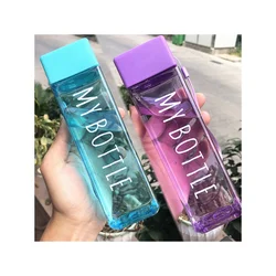 Water Bottle Transparent Square Plastic Drink Cup Outdoor Cold Juice Milk Sport Bottle With Portable Rope Leakproof Water Bottle