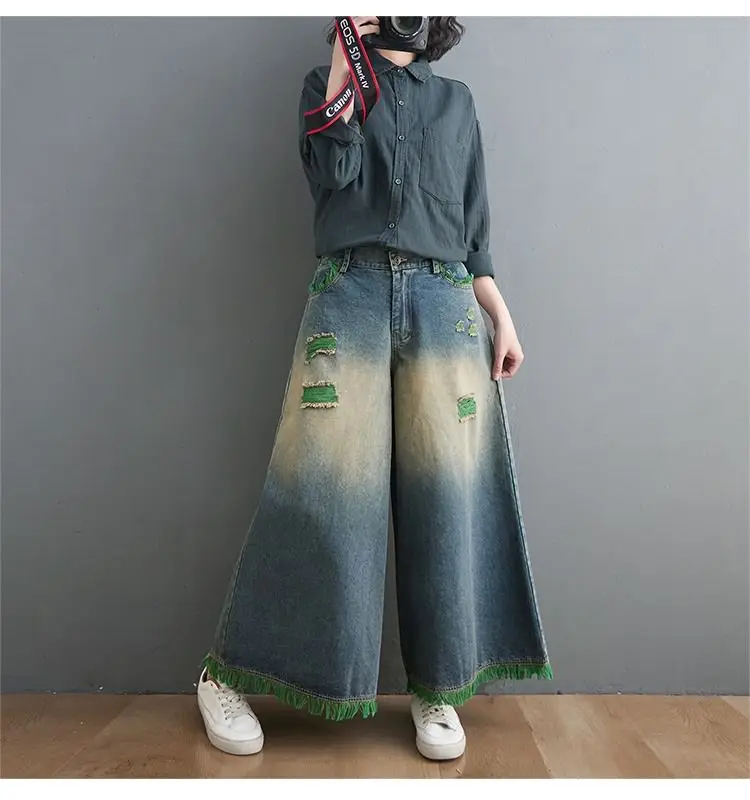 Calças de Brim Roupas de Moda Streetwear Femininas Capris Calças Largas Perna Calça Mulher Coreana Jeans Jean Grande Roupas Baggy 11 largas perna calça mulher roupas de moda