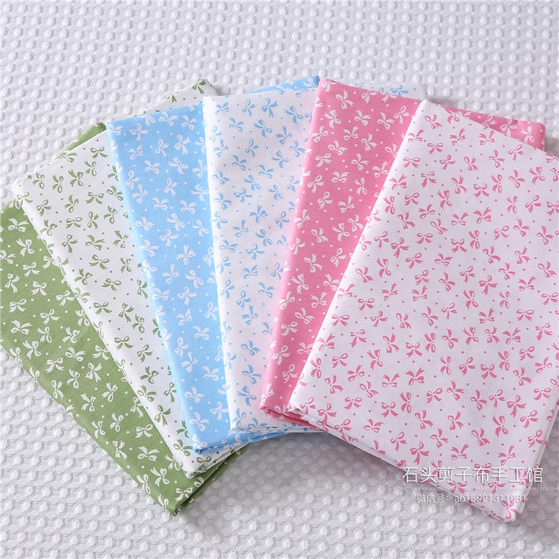 160x50cm Pink Green Blue Small Bow Twill Cotton Fabric Making Bed Sheet Quilt Cover Clothes Curtain