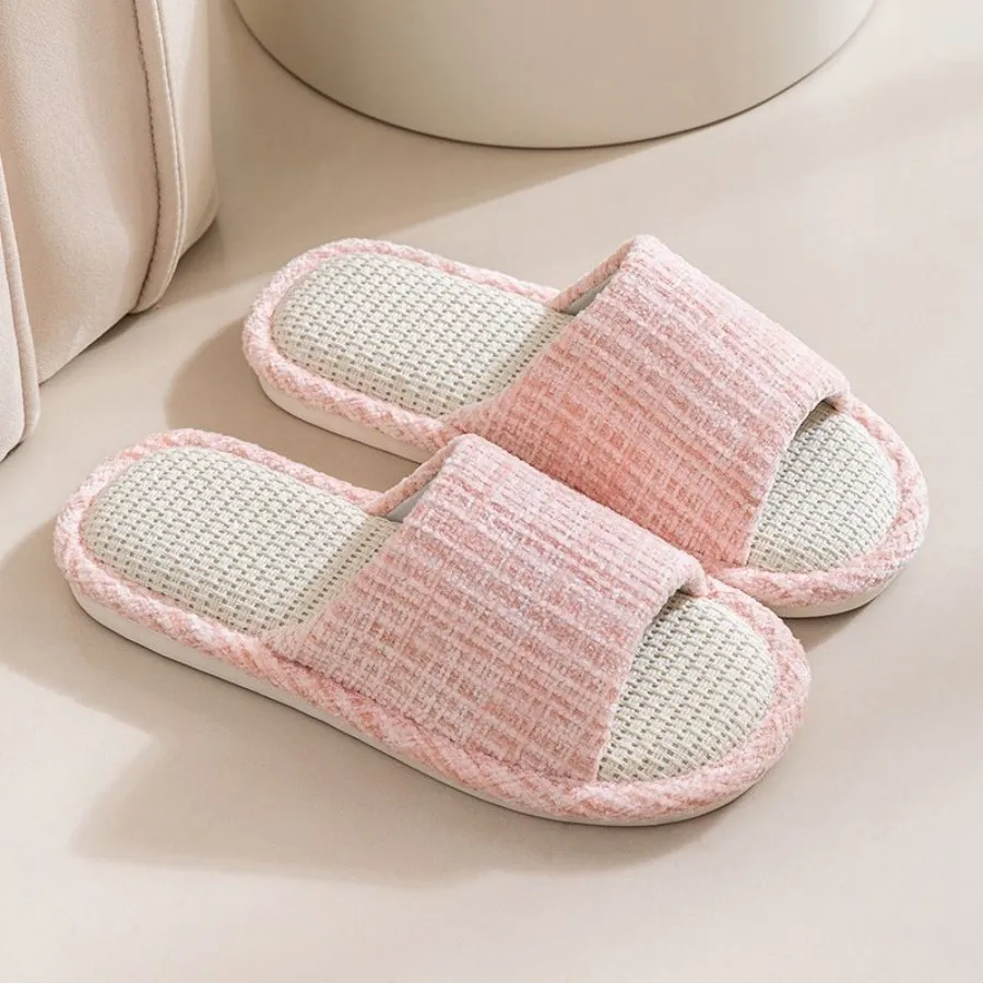 2024 New Women's Fashion Home Linen Couple Slippers Breathable Home Shoes Moisture Absorbing Anti slip Cotton Linen Slippers 5