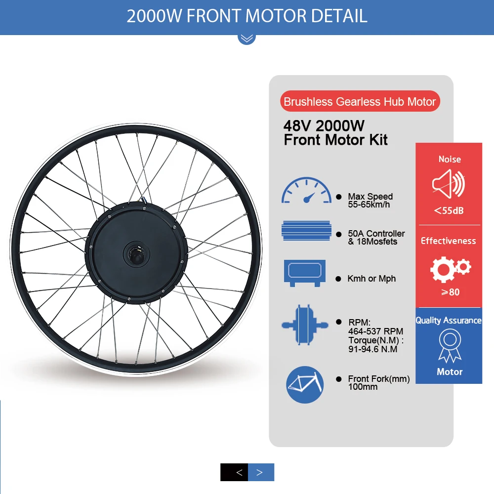 Electric Bicycle 48V 2000W Front Rear Gearless Hub Motor Wheel With KT LCD Display 48V 50A Controller For Ebike Conversion Kit