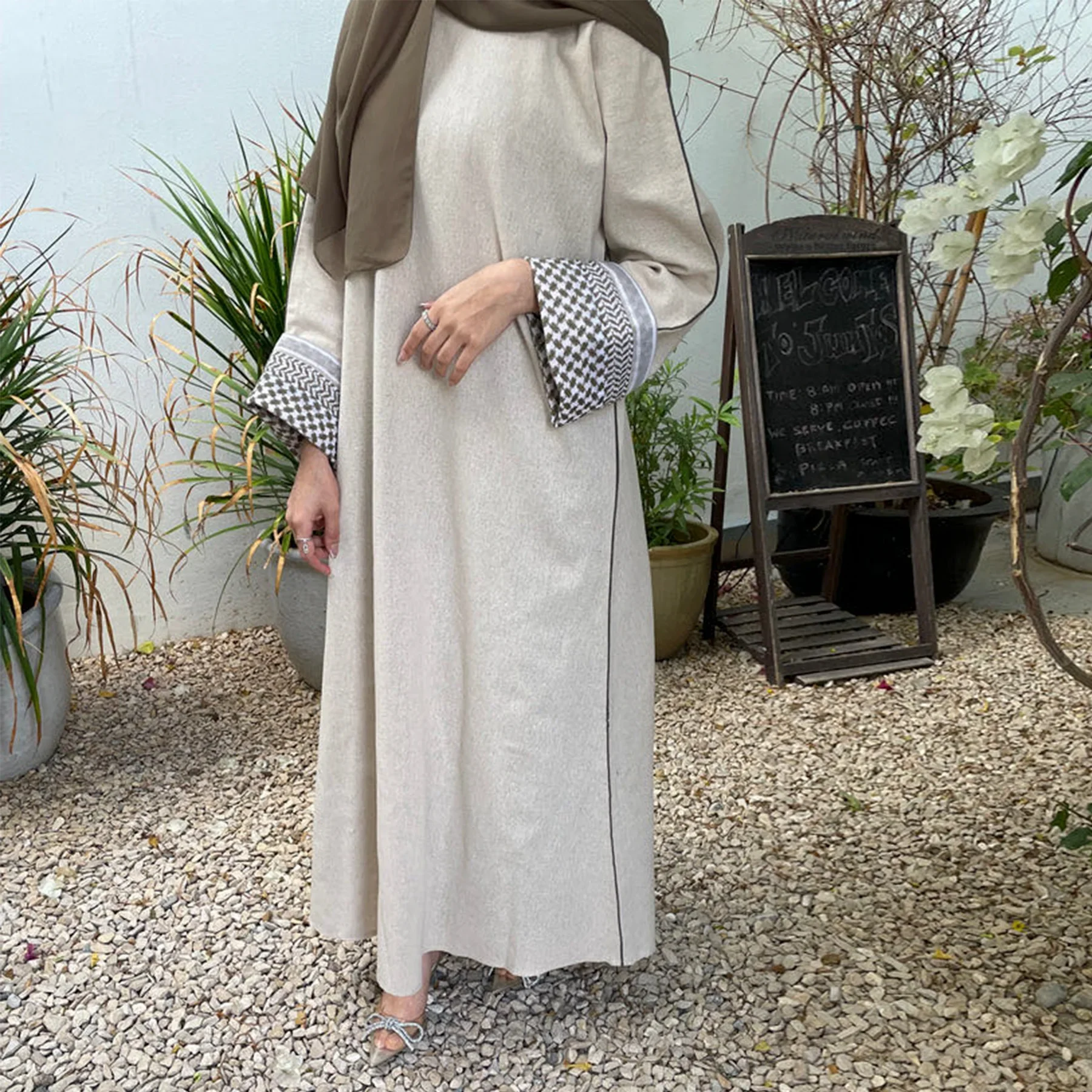 Keffiyeh Linen Closed Abaya Dubai Luxury Muslim Hijab Dress Patchwork 2024 Party Dresses for Women Ramadan Eid Islam Kaftan Robe