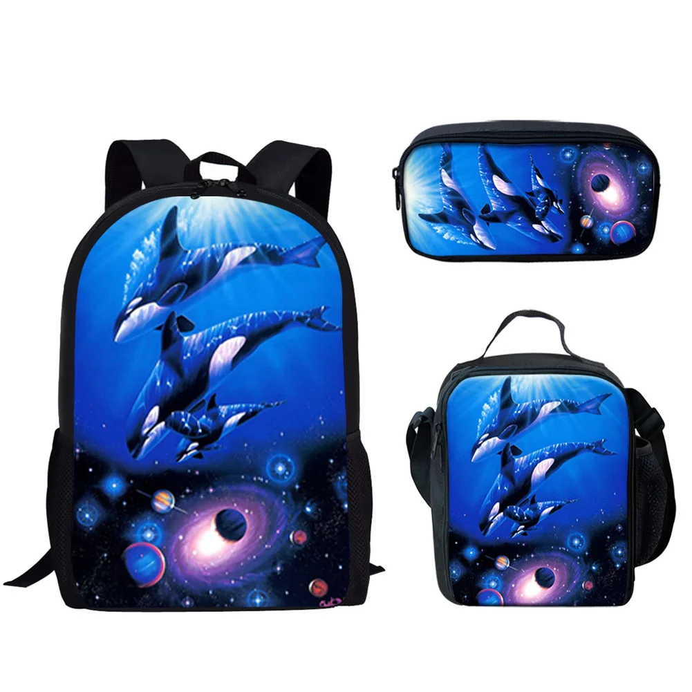 Killer Whales Orca Design 3Pcs School Bags for Teen Boys Girls Schoolbag Casual Backpack for Students Large Capacity Backpack