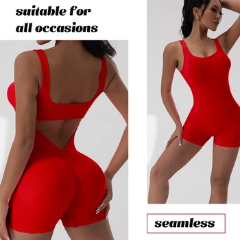 Combinaison de Yoga dos nu pour femmes, contrÎle du ventre, col en U, sans manches, combinaison de sport sans couture, filetée, extensible, sans coussinets de buste