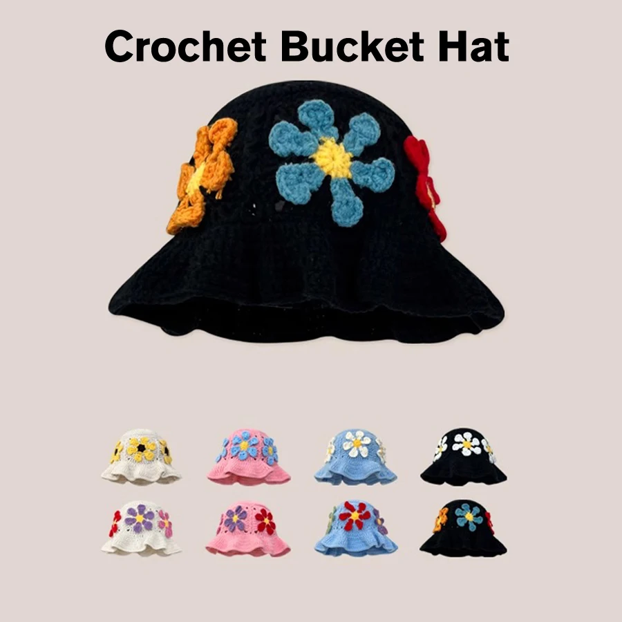 

Flower Patch Crochet Sunflower Crochet Bucket Hat Knitted Sun Hat Granny Square Handmade Foldable Floppy Beach Hat Cute Comfy