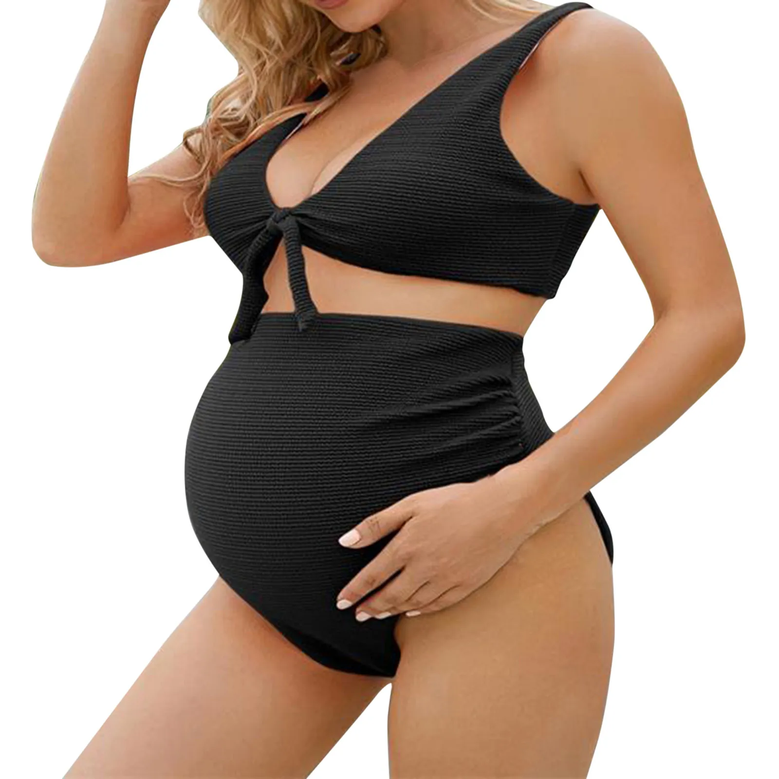 Women's Maternity Soild Swimsuit Tropical Halter Boyshorts Bowknot Summer Pregnat Swimsuit Swimwear Set Купальник Для Беременных