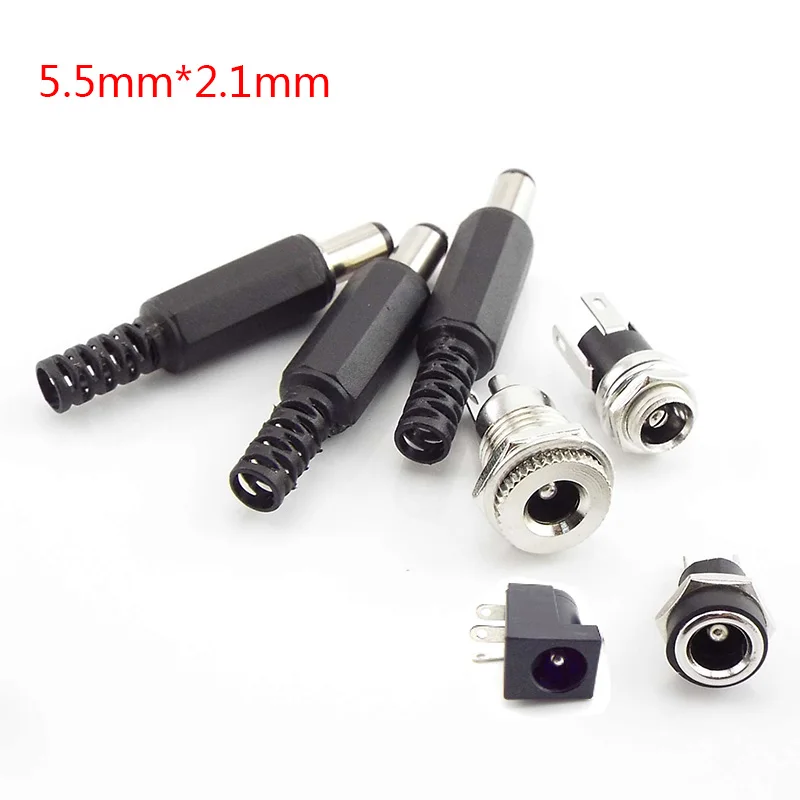 

12V Plastic Male Plugs 5.5 x 2.1 mm DC Power Socket Female Jack Screw Nut Panel Mount Connector Adapter CCTV LED Strip J17