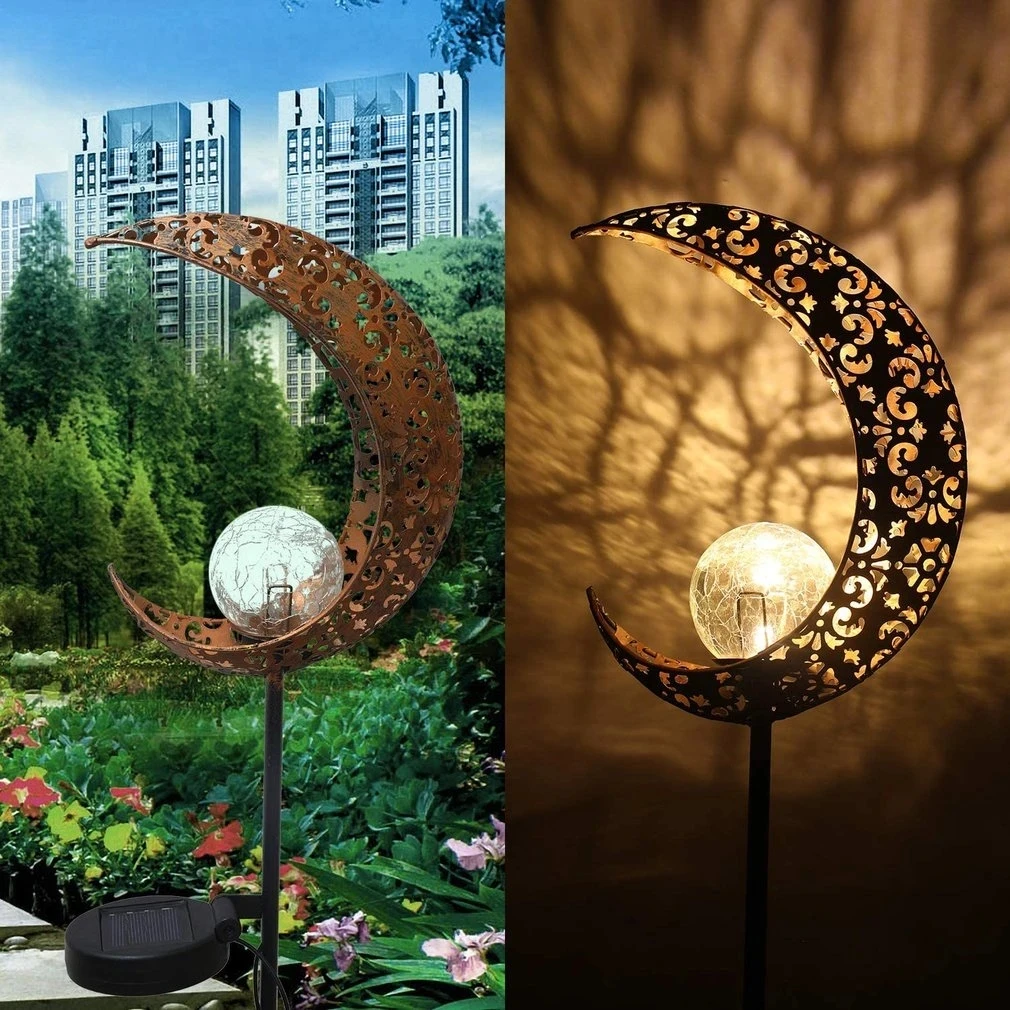 Solar Lawn Light Moon LED Pathway Outdoor Garden Light Waterproof Retro Flame Effect Lamp Garden Street Lamp Landscape Decor
