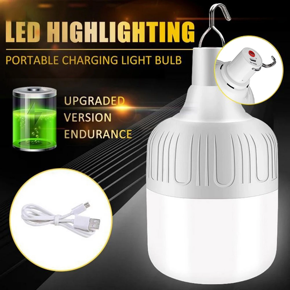 

80W Outdoor USB Rechargeable LED Emergency Night Light Bulb Battery Emergency Lights Portable Lamp For Patio Porch Garden