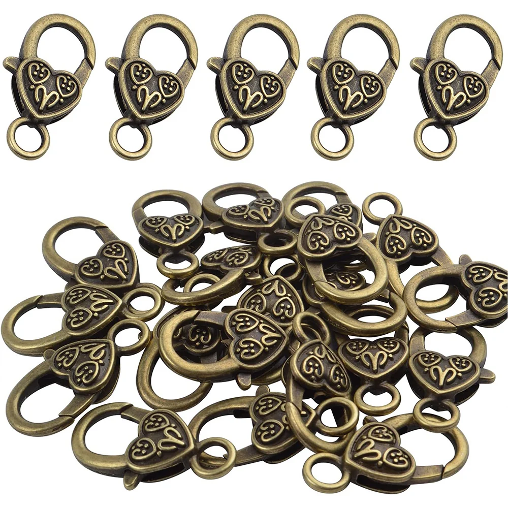

20pcs Antique Bronze Heart Lobster Clasps Alloy Jewelry Lobster Claw Clips for DIY Necklace Bracelet Jewelry Making 2.6*1.5cm
