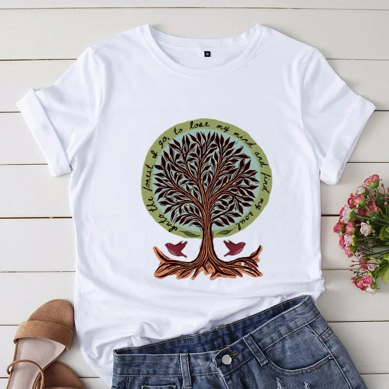 

Women's cartoon tree pattern T-short sleeve clothing 90s fashion cute print WOMEN'S casual plus size T-shirt